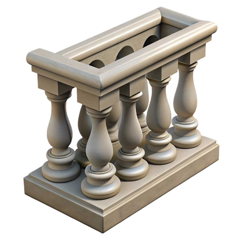 unparalleled bohemian Stone balustrade, carved details, NO BACKGROUND with Transparent Background. studio quality png