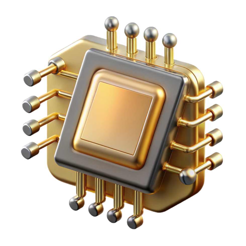 nostalgic picturesque Quantum computer processor with intricate gold wiring. NO BACKGROUND with Transparent Background. flawless png