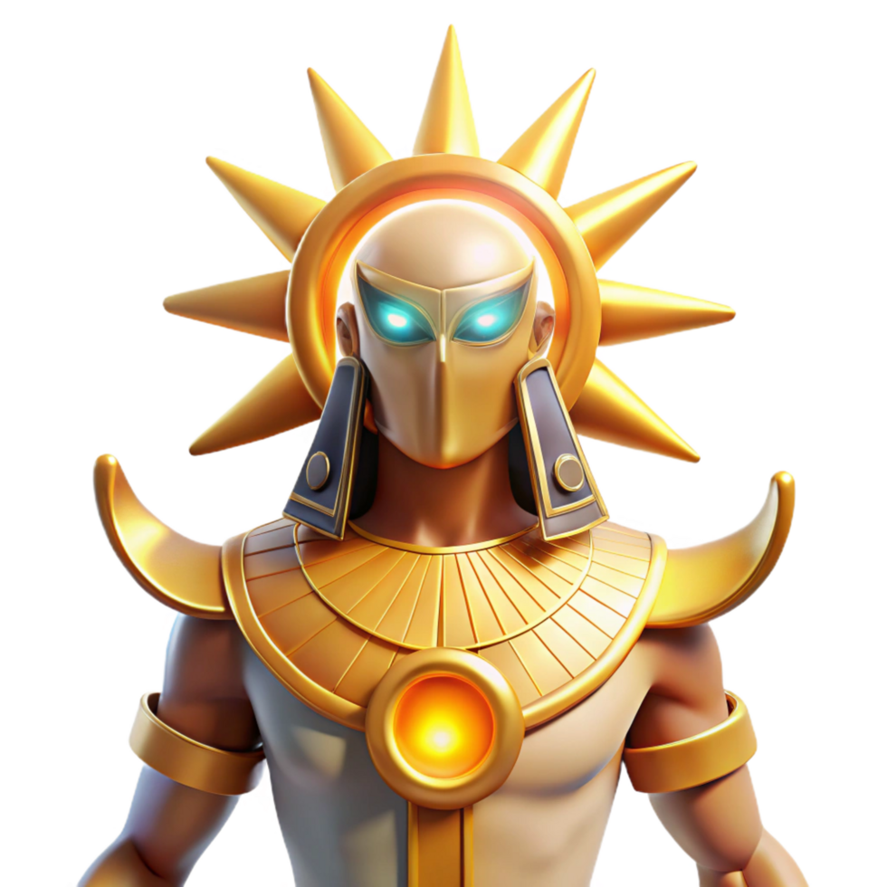 nostalgic dramatic Ra, Egyptian Sun God, powerful and radiant, NO BACKGROUND with Transparent Background. exclusive png