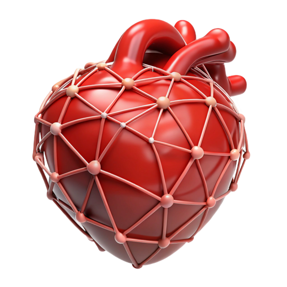 majestic geometric A stylized human heart made of interconnected wires. NO BACKGROUND with Transparent Background. refined png