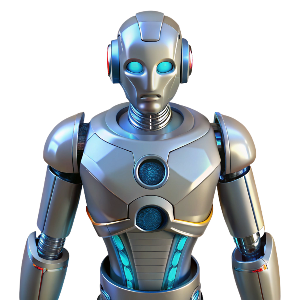 nostalgic sumptuous Robot torso with integrated weapon systems NO BACKGROUND with Transparent Background. museum quality png