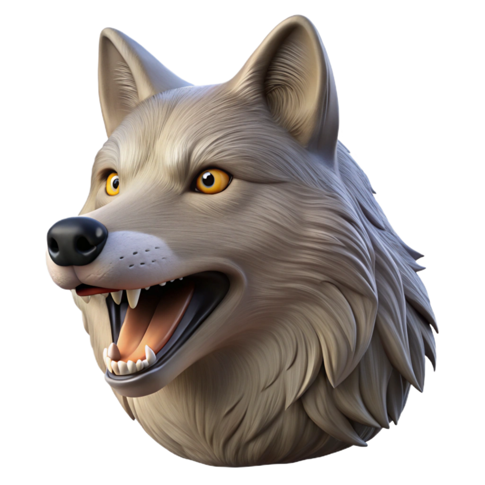 standout minimalist A single, realistic wolf head howling. NO BACKGROUND with Transparent Background. elite png