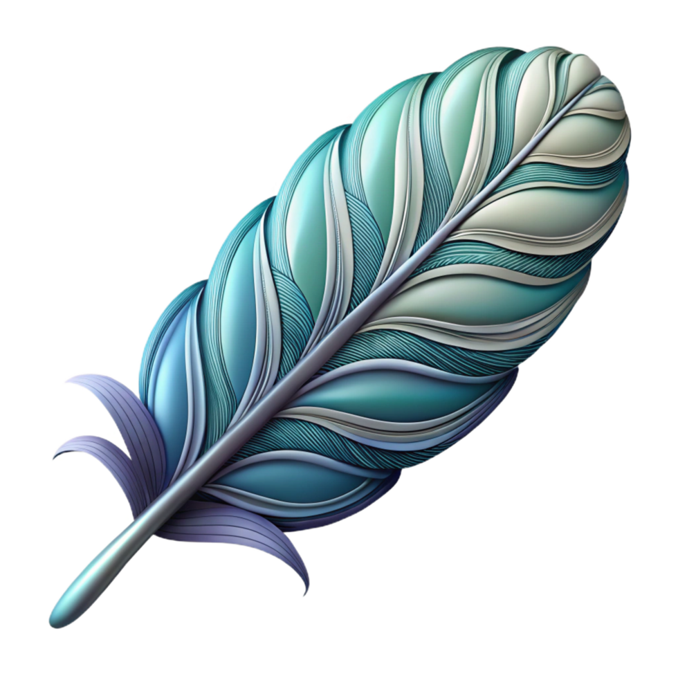 spectacular playful retro A single, stylized feather with intricate patterns. NO BACKGROUND with Transparent Background. professional png