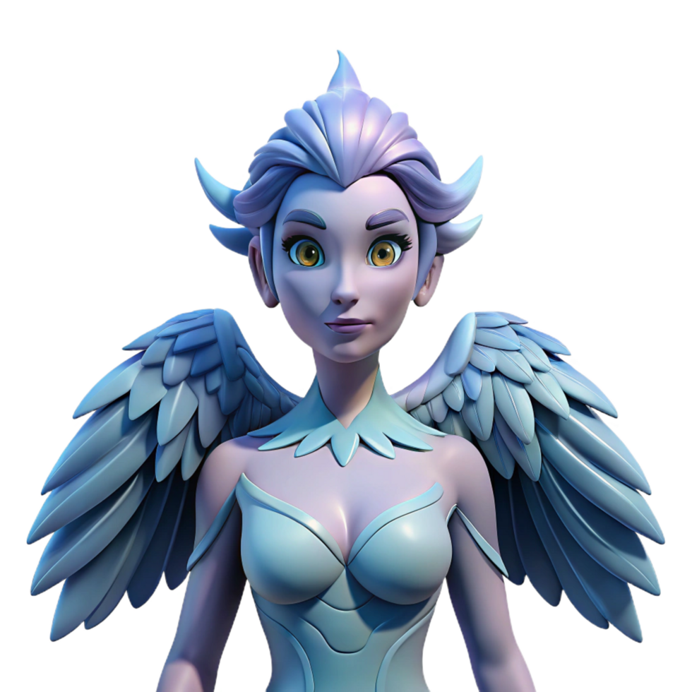 vibrant mid-century Harpy, mythical creature, bird-like woman, NO BACKGROUND with Transparent Background. refined png