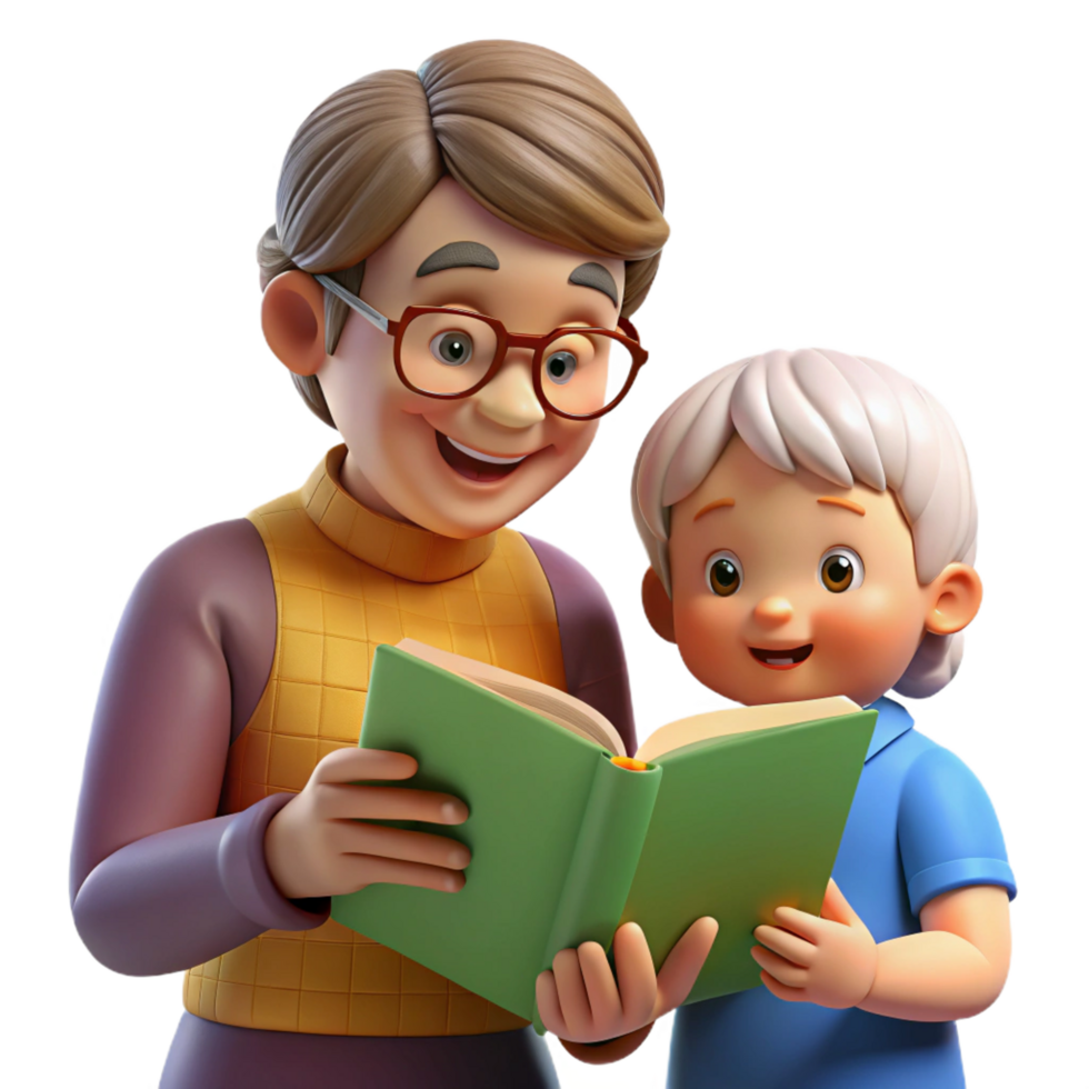 sumptuous distinguished Grandmother reading to grandchild NO BACKGROUND with Transparent Background. png