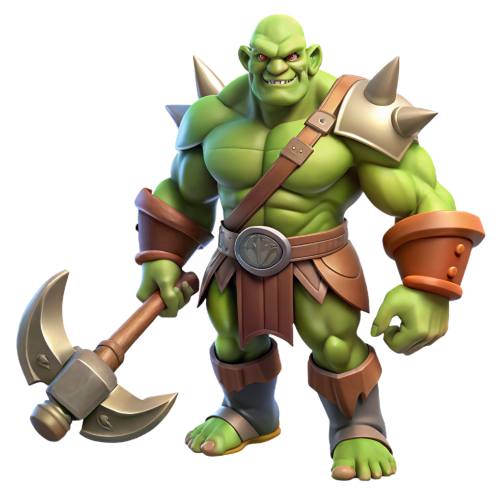 radiant unparalleled A muscular orc warrior, wielding a massive axe. NO BACKGROUND with Transparent Background. png