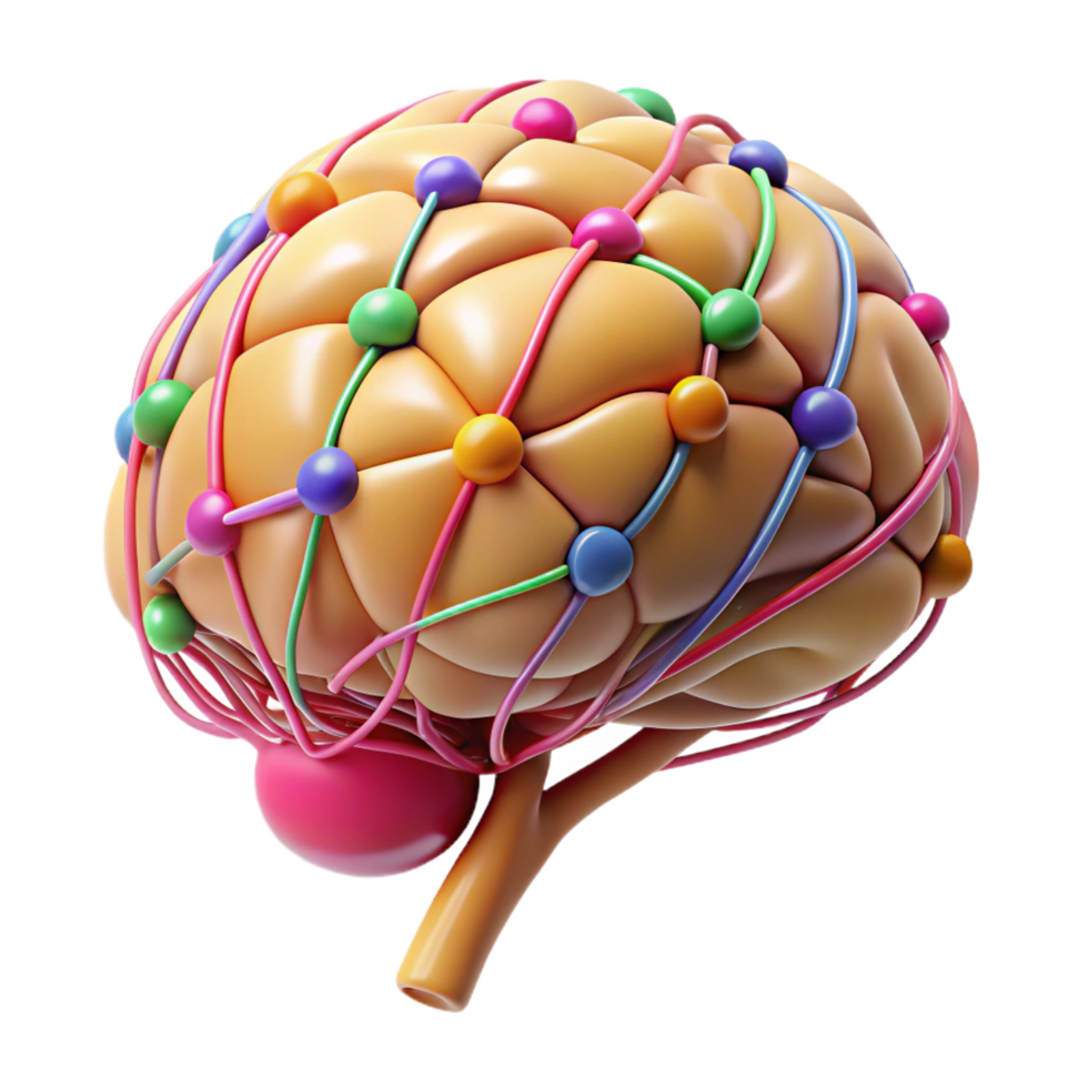 stunning timeless A human brain with colorful neural pathways. NO BACKGROUND with Transparent Background. png