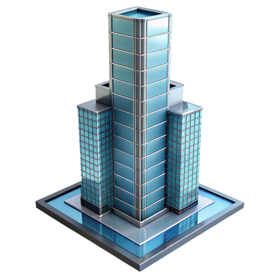 mysterious majestic Modern skyscraper, glass and steel, NO BACKGROUND with Transparent Background. handcrafted png