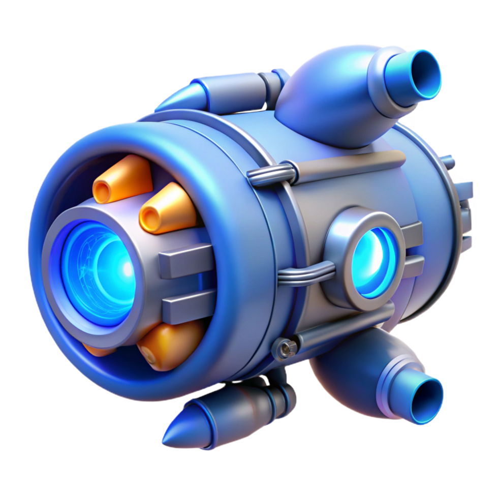 vibrant contemporary Spaceship engine with glowing blue thrusters. NO BACKGROUND with Transparent Background. precision png