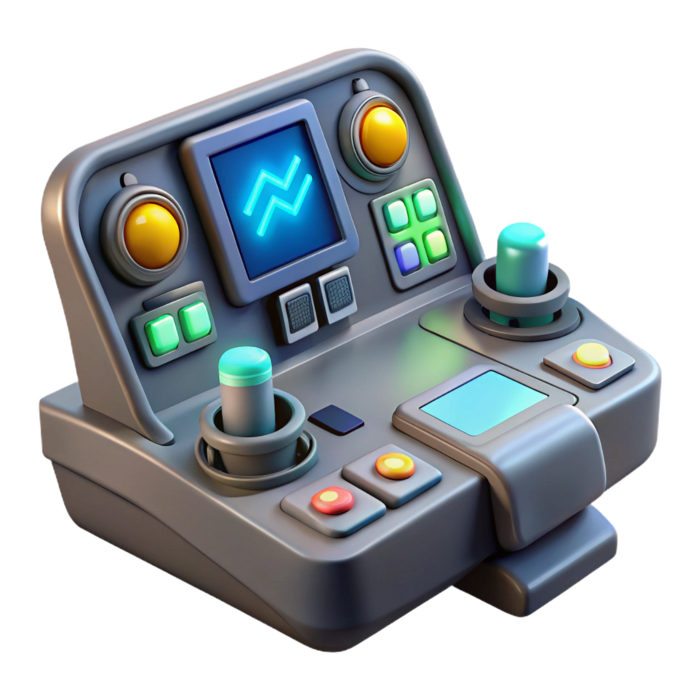 remarkable surreal Spaceship cockpit control panel, buttons, screens, glowing lights, NO BACKGROUND with Transparent Background. ultra HD png