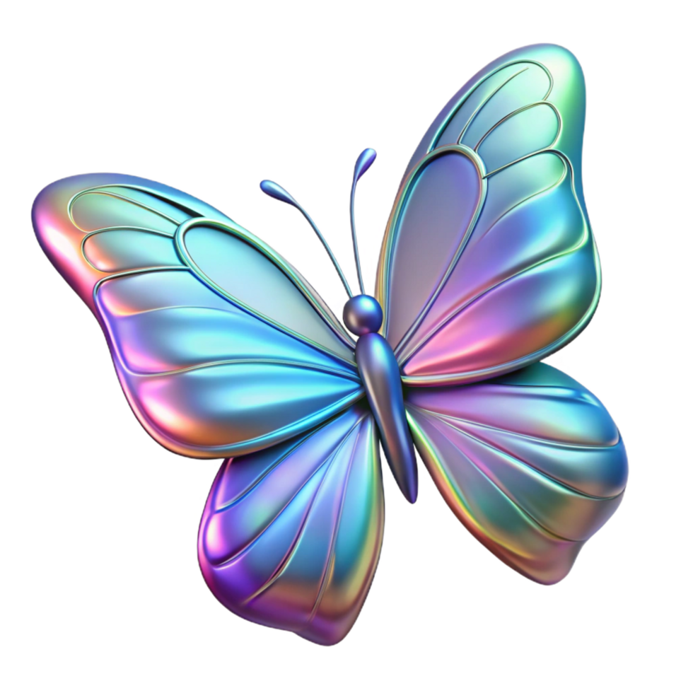 vibrant minimalist A single, delicate butterfly, iridescent wings. NO BACKGROUND with Transparent Background. studio quality png
