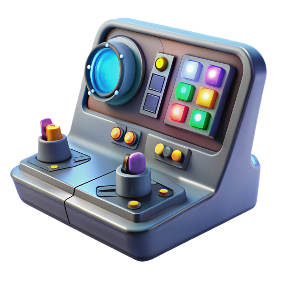 quintessential mid-century Spaceship cockpit control panel, buttons, screens, glowing lights, NO BACKGROUND with Transparent Background. original png