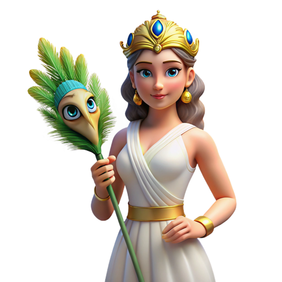 notable organic Hera, Greek goddess of marriage, with a peacock feather NO BACKGROUND with Transparent Background. artisan png