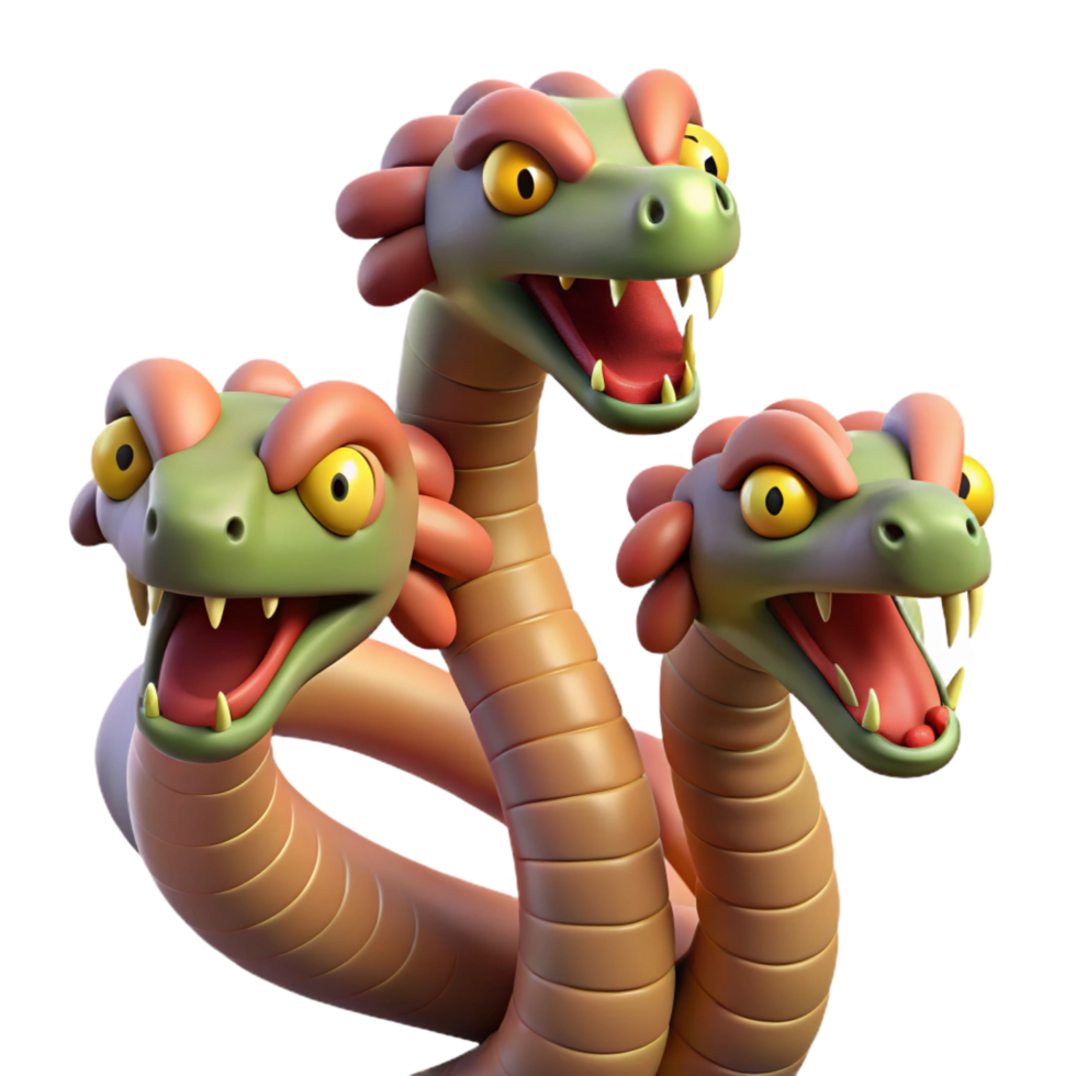 picturesque standout Hydra, multi-headed serpent, each head capable of regrowing, NO BACKGROUND with Transparent Background. png
