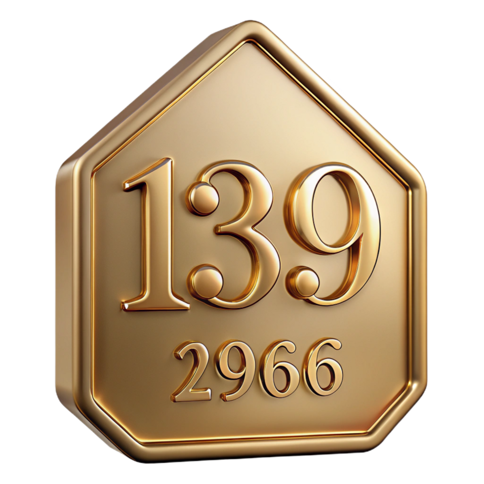 wonderful bold baroque House number plaque, brass, engraved, NO BACKGROUND with Transparent Background. original png