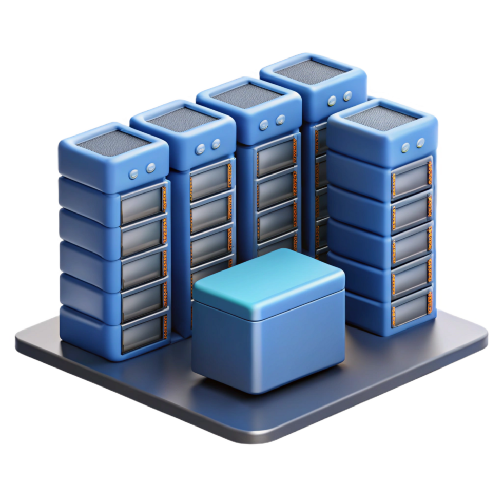 joyful alluring Data center with rows of servers, NO BACKGROUND with Transparent Background. perfect clarity png