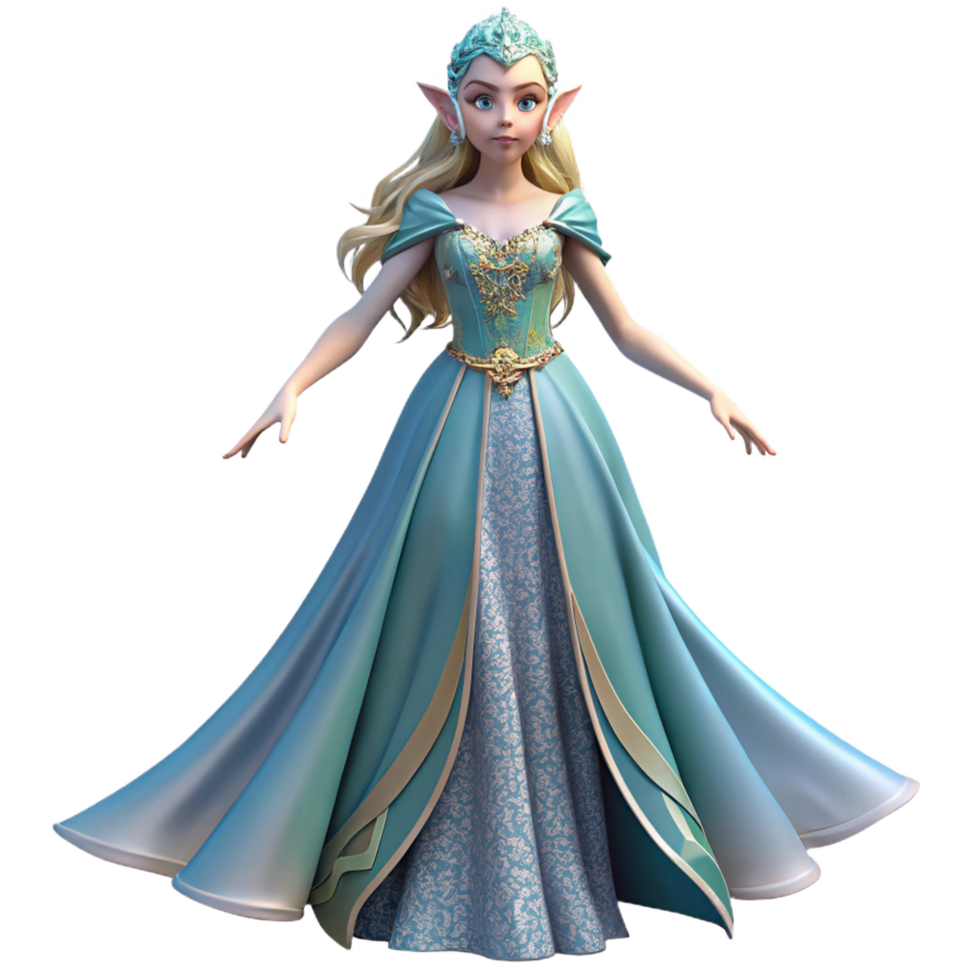 memorable creative A beautiful elven princess in a flowing gown. NO BACKGROUND with Transparent Background. fine detail png