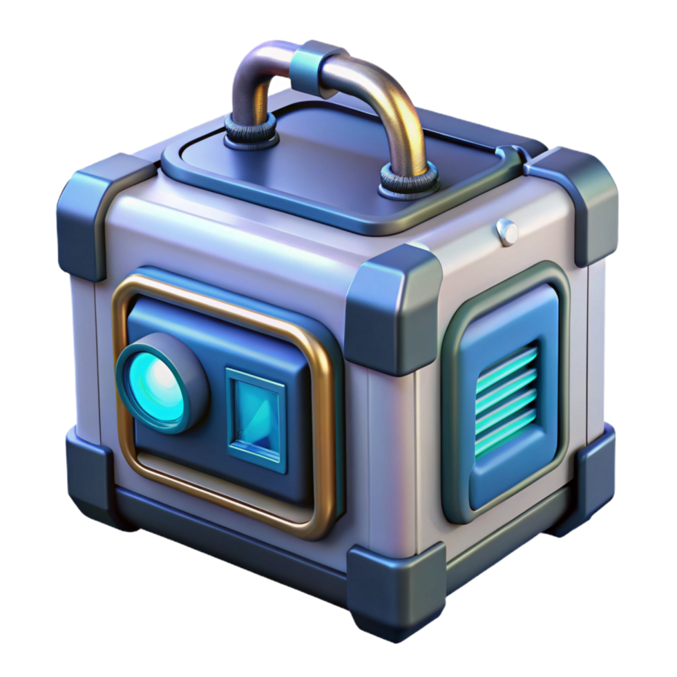 magnificent dynamic art deco Futuristic portable energy generator with digital display NO BACKGROUND with Transparent Background. precision png