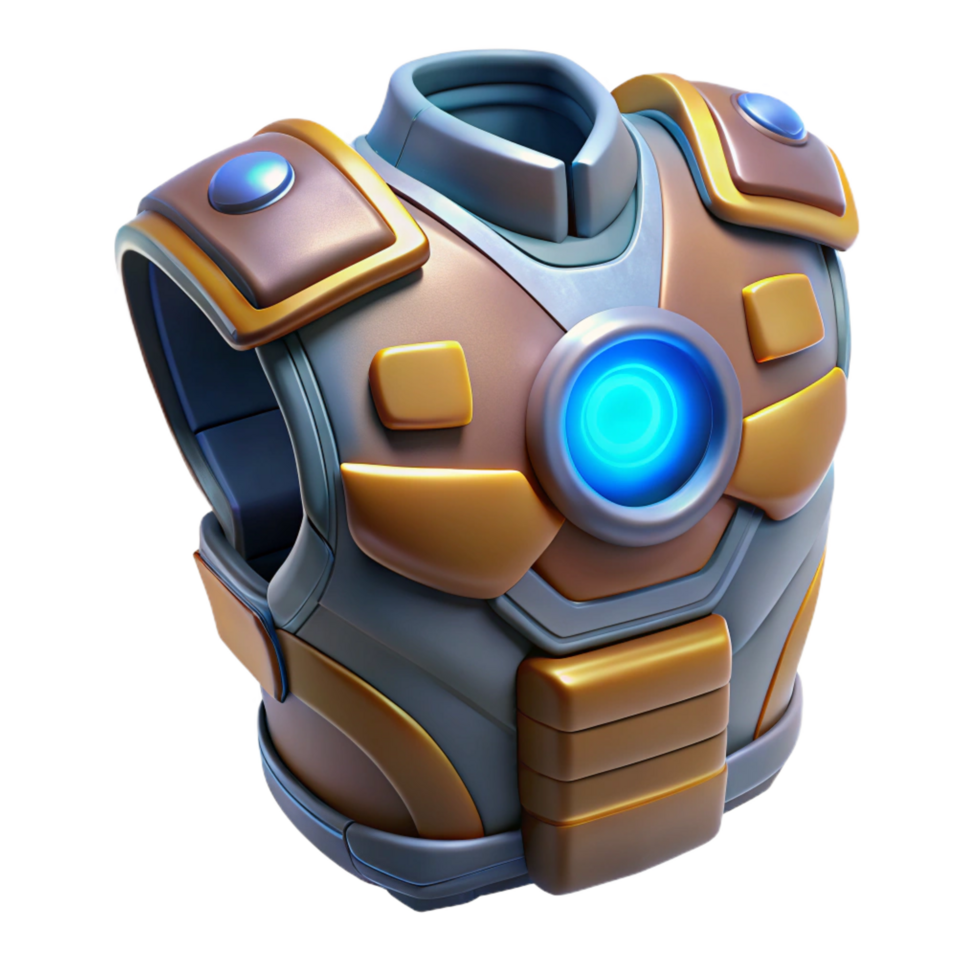 tranquil dazzling Robot chest plate with glowing power core NO BACKGROUND with Transparent Background. professional png