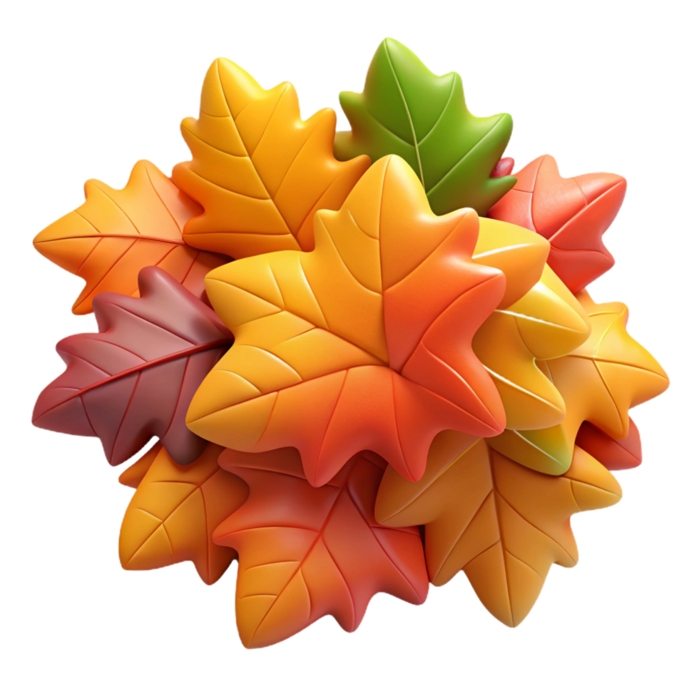 mesmerizing coastal Pile of colorful autumn leaves cropped close NO BACKGROUND with Transparent Background. handcrafted png