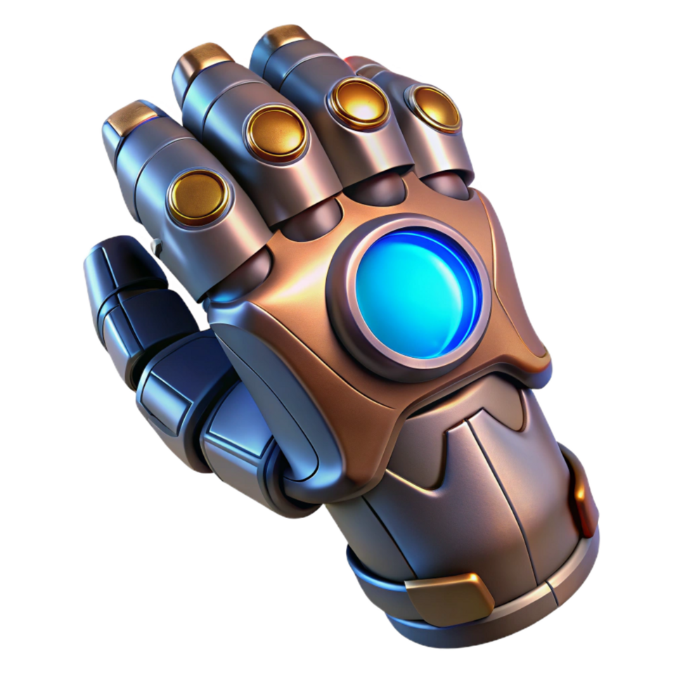 spectacular distinctive Power armor gauntlet, metallic, glowing energy core, NO BACKGROUND with Transparent Background. png