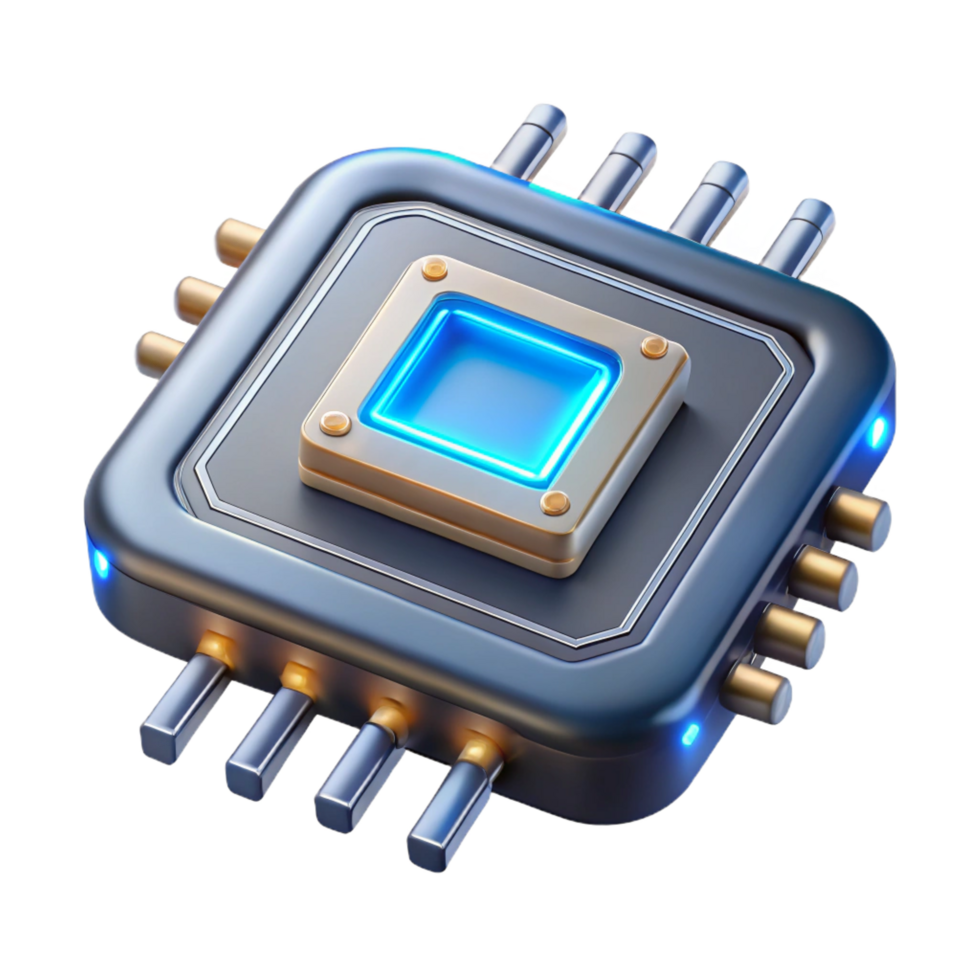 timeless avant-garde Cyberpunk data chip with glowing circuits and metallic casing NO BACKGROUND with Transparent Background. luxury png