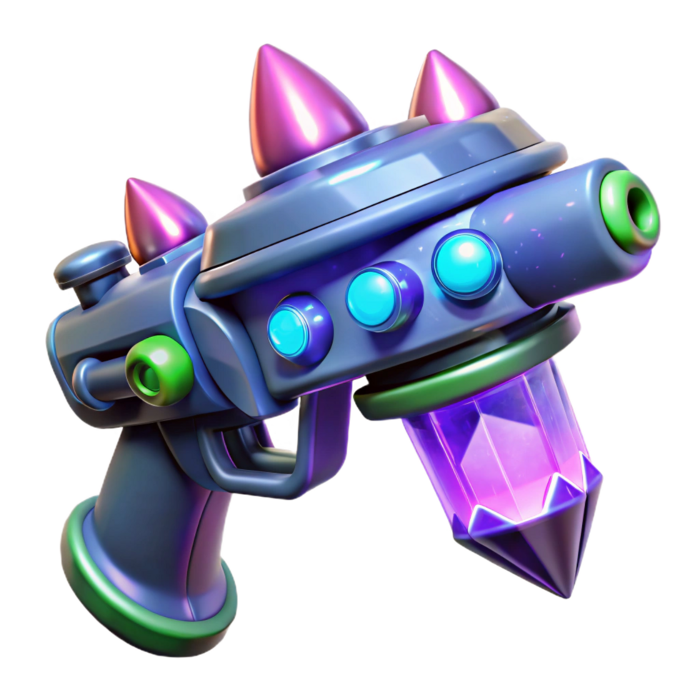 mysterious mesmerizing Alien energy weapon with glowing crystals NO BACKGROUND with Transparent Background. high resolution png