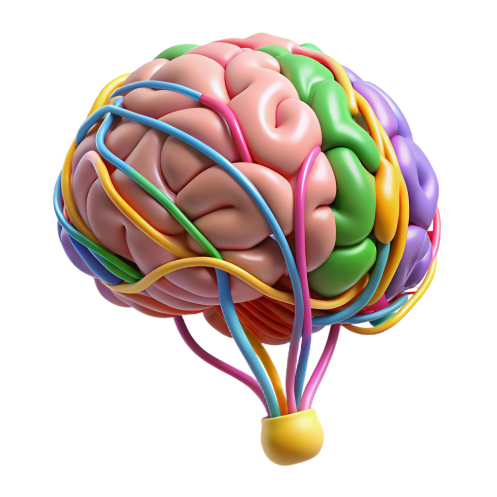 picturesque exceptional A human brain with colorful neural pathways. NO BACKGROUND with Transparent Background. png