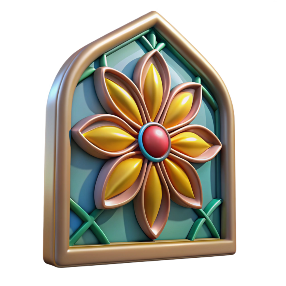 magnificent dynamic avant-garde Stained glass window fragment, floral pattern, NO BACKGROUND with Transparent Background. top-tier png