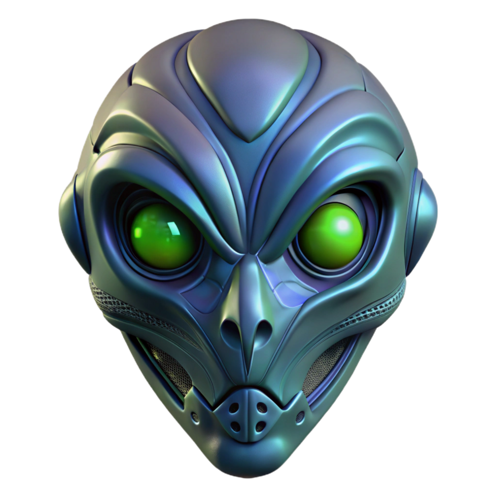 majestic exceptional Alien mask with intricate carvings and glowing eyes. NO BACKGROUND with Transparent Background. png