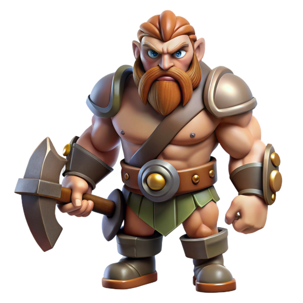 mesmerizing bold industrial A muscular dwarf warrior with a warhammer. NO BACKGROUND with Transparent Background. artisan png
