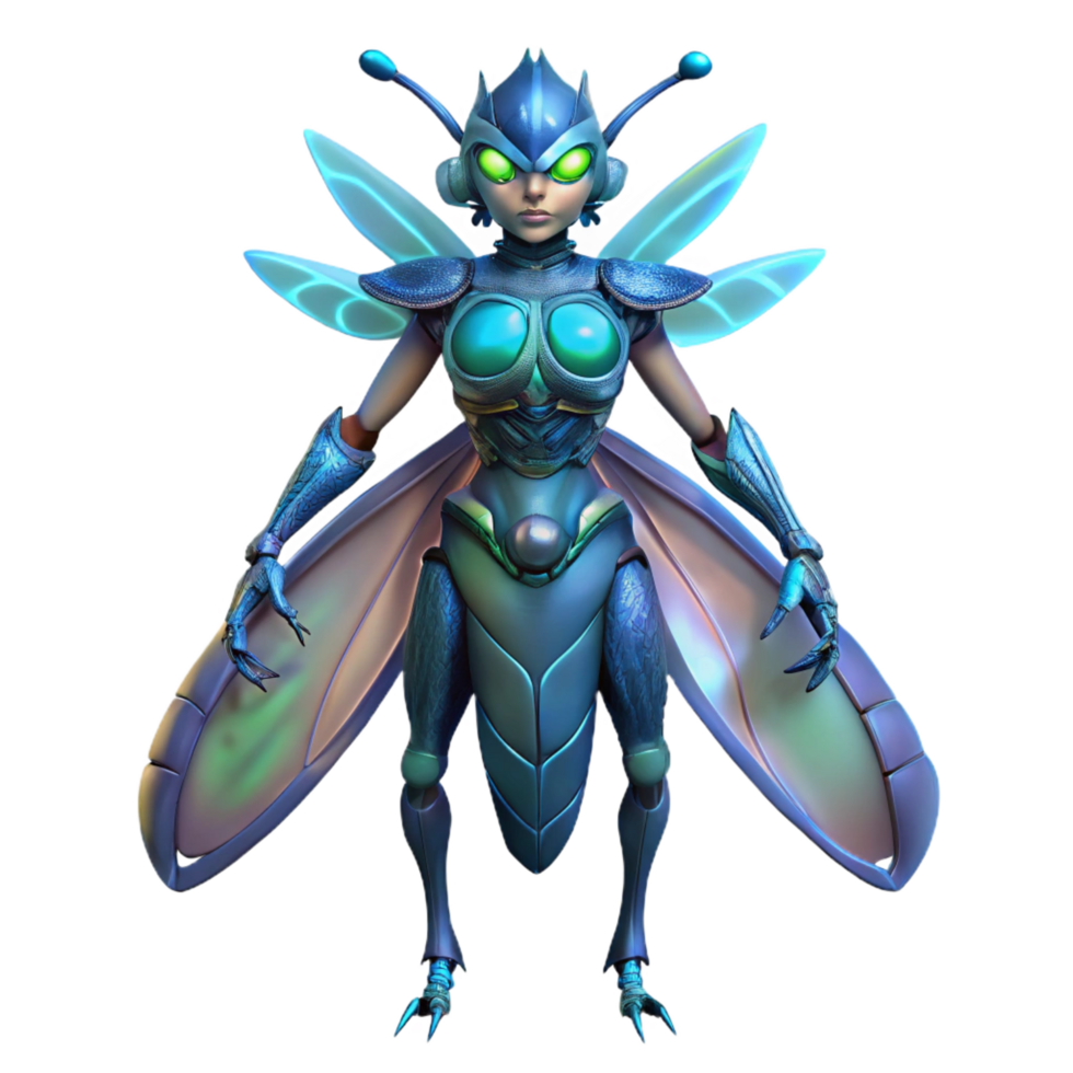 mesmerizing sought-after Alien insect queen, chitinous armor, bioluminescent, NO BACKGROUND with Transparent Background. png