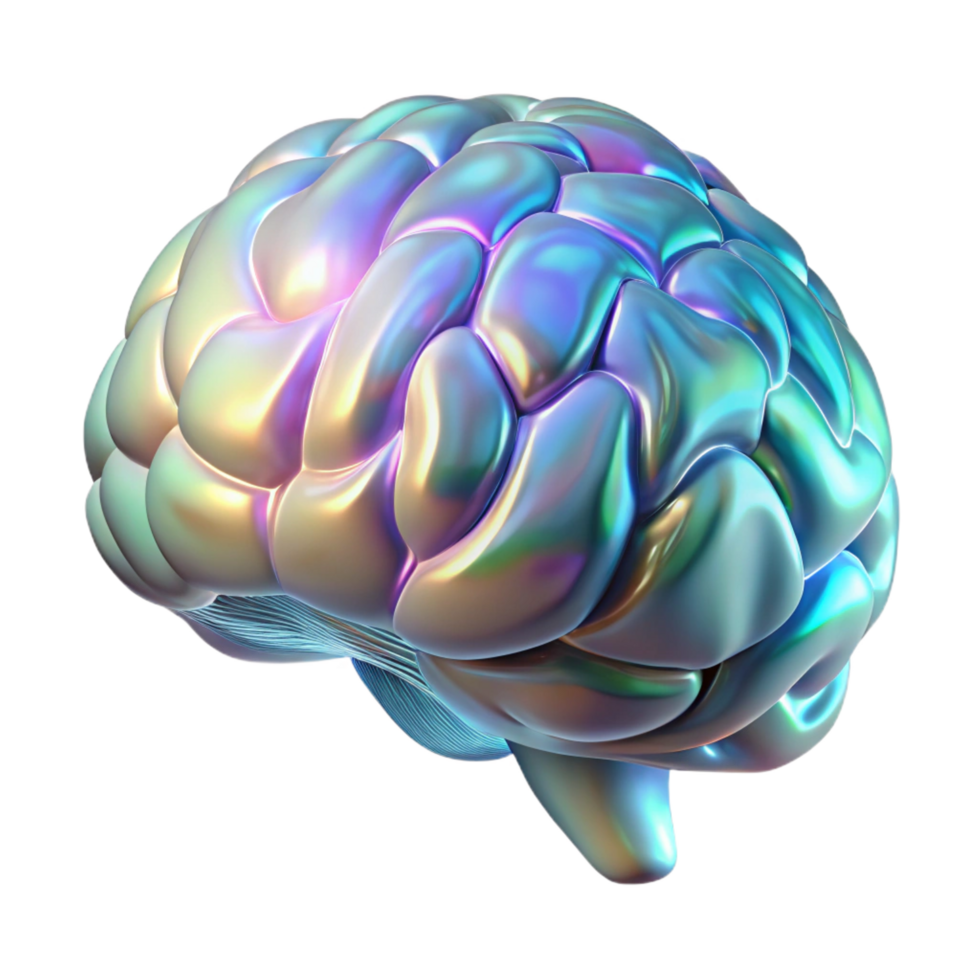 majestic passionate art deco Holographic projection of a human brain NO BACKGROUND with Transparent Background. exclusive png