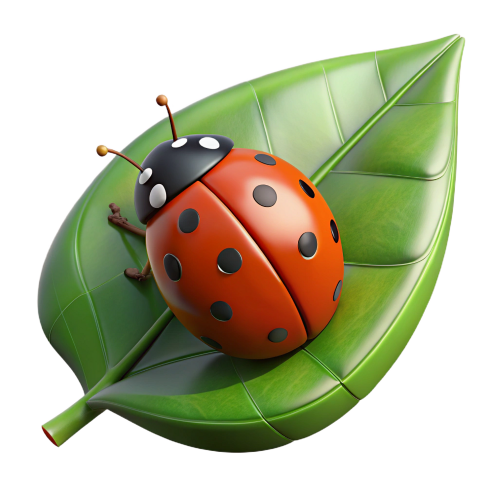 splendid energetic artistic Ladybug on a leaf fragment NO BACKGROUND with Transparent Background. studio quality png