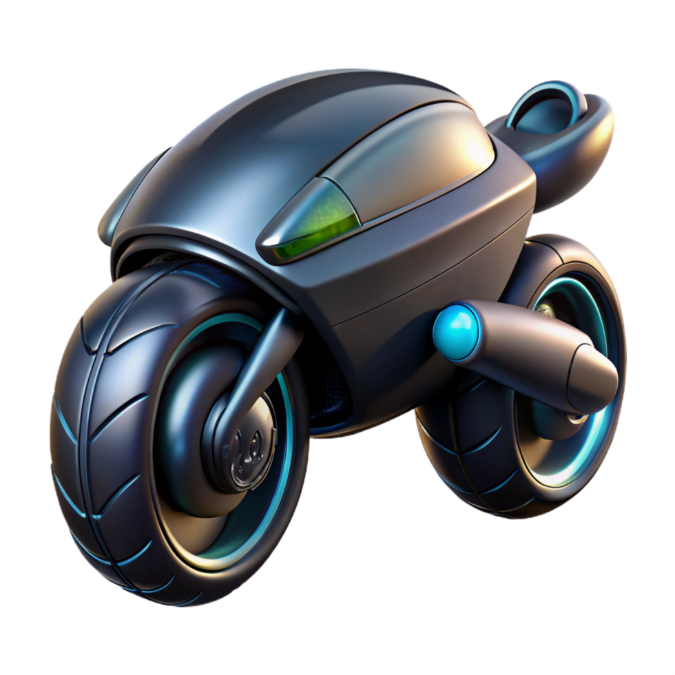 splendid vintage Futuristic motorcycle, hovering, sleek design, black, NO BACKGROUND with Transparent Background. high quality png