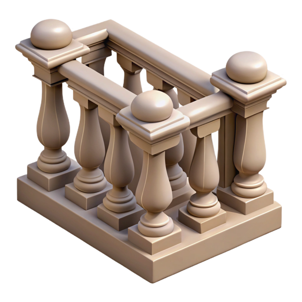 iconic elegant Stone balustrade, carved details, NO BACKGROUND with Transparent Background. flawless png