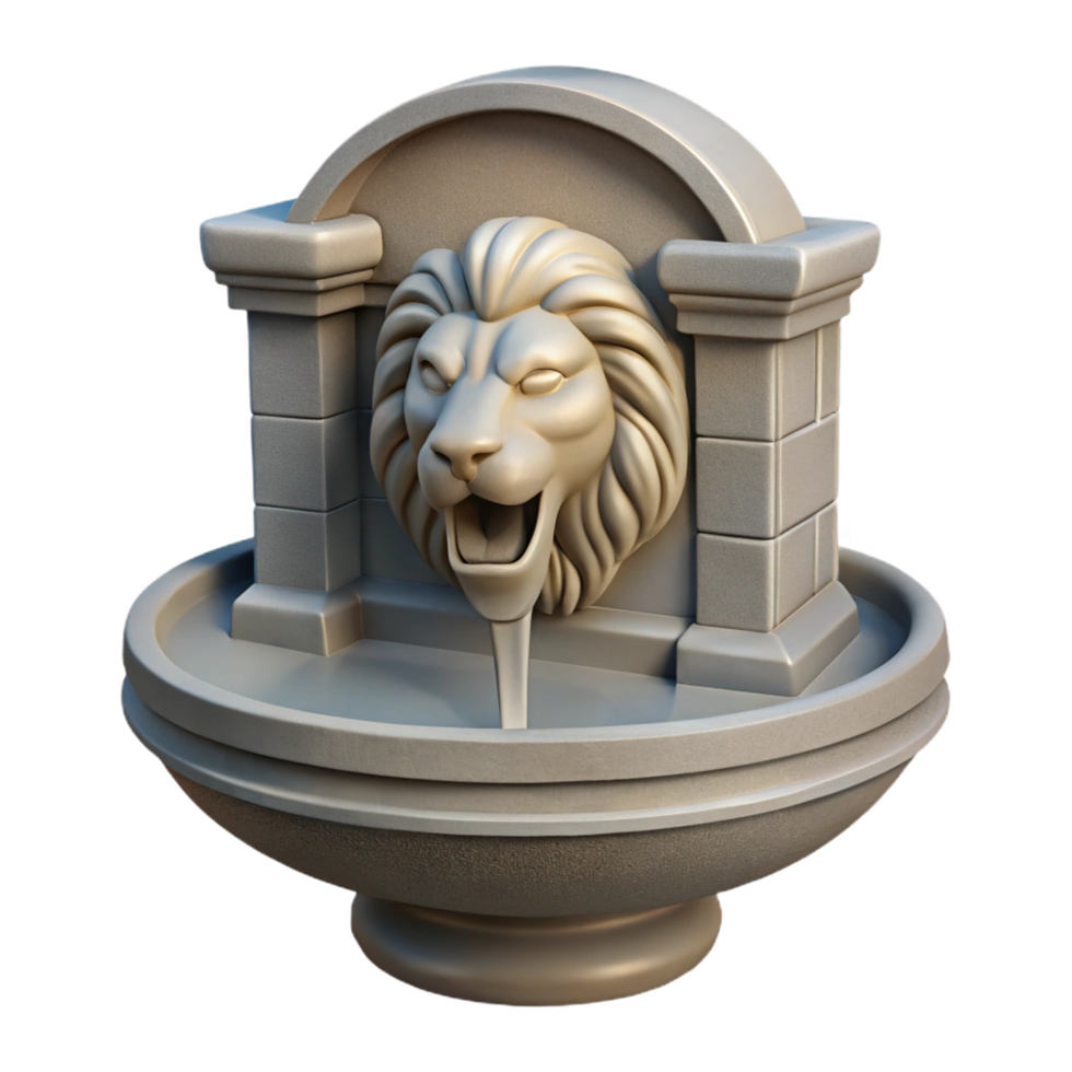 pristine timeless Stone fountain spout, lion head design, NO BACKGROUND with Transparent Background. png