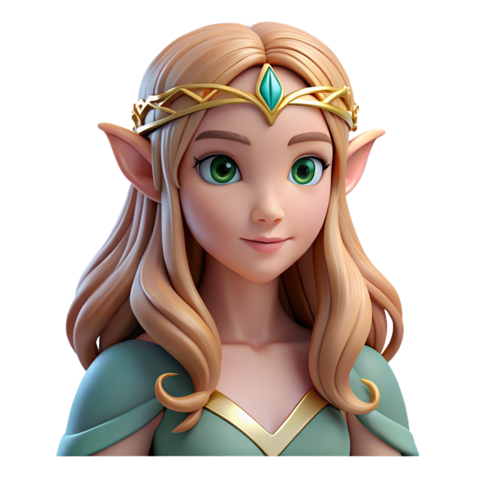 signature urban A beautiful elf maiden, with long flowing hair and a diadem. NO BACKGROUND with Transparent Background. handcrafted png