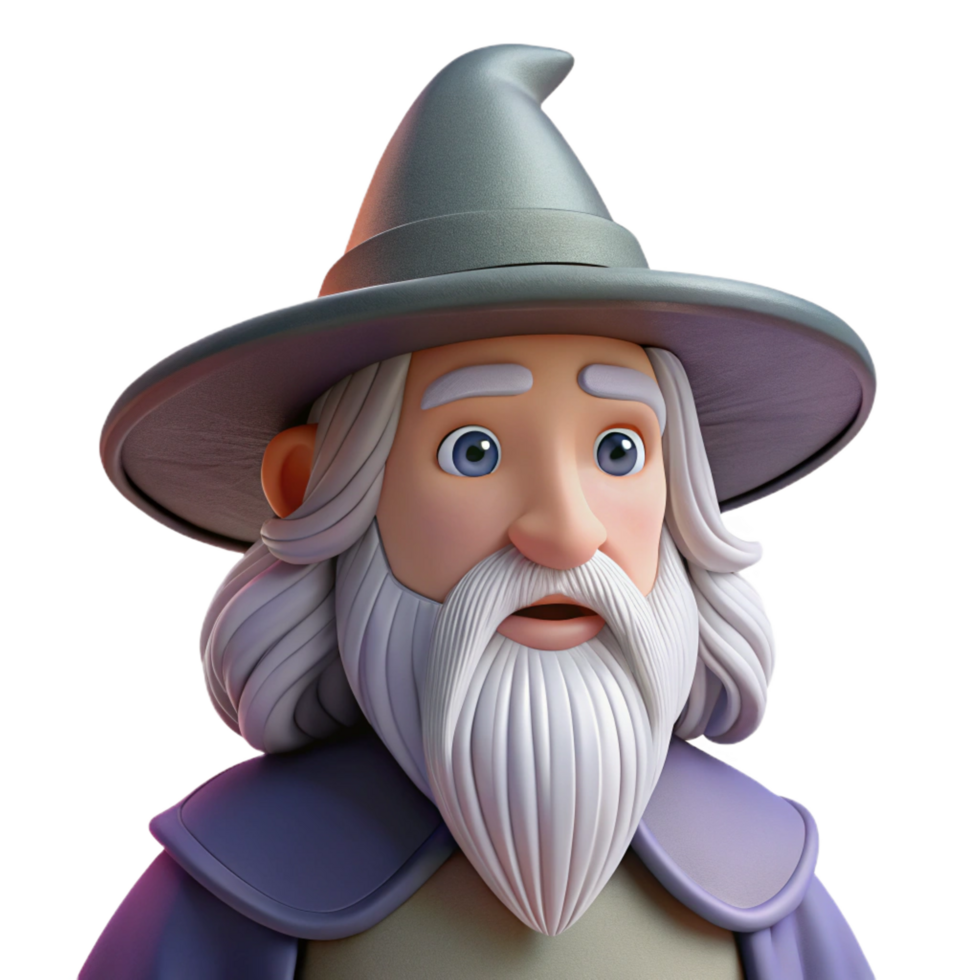 magnificent unparalleled A wise old wizard, with a long white beard and pointed hat. NO BACKGROUND with Transparent Background. png