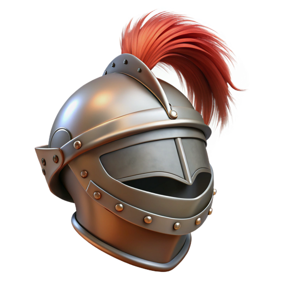 notable industrial Knight's helmet, closed visor, plume on top NO BACKGROUND with Transparent Background. elite png