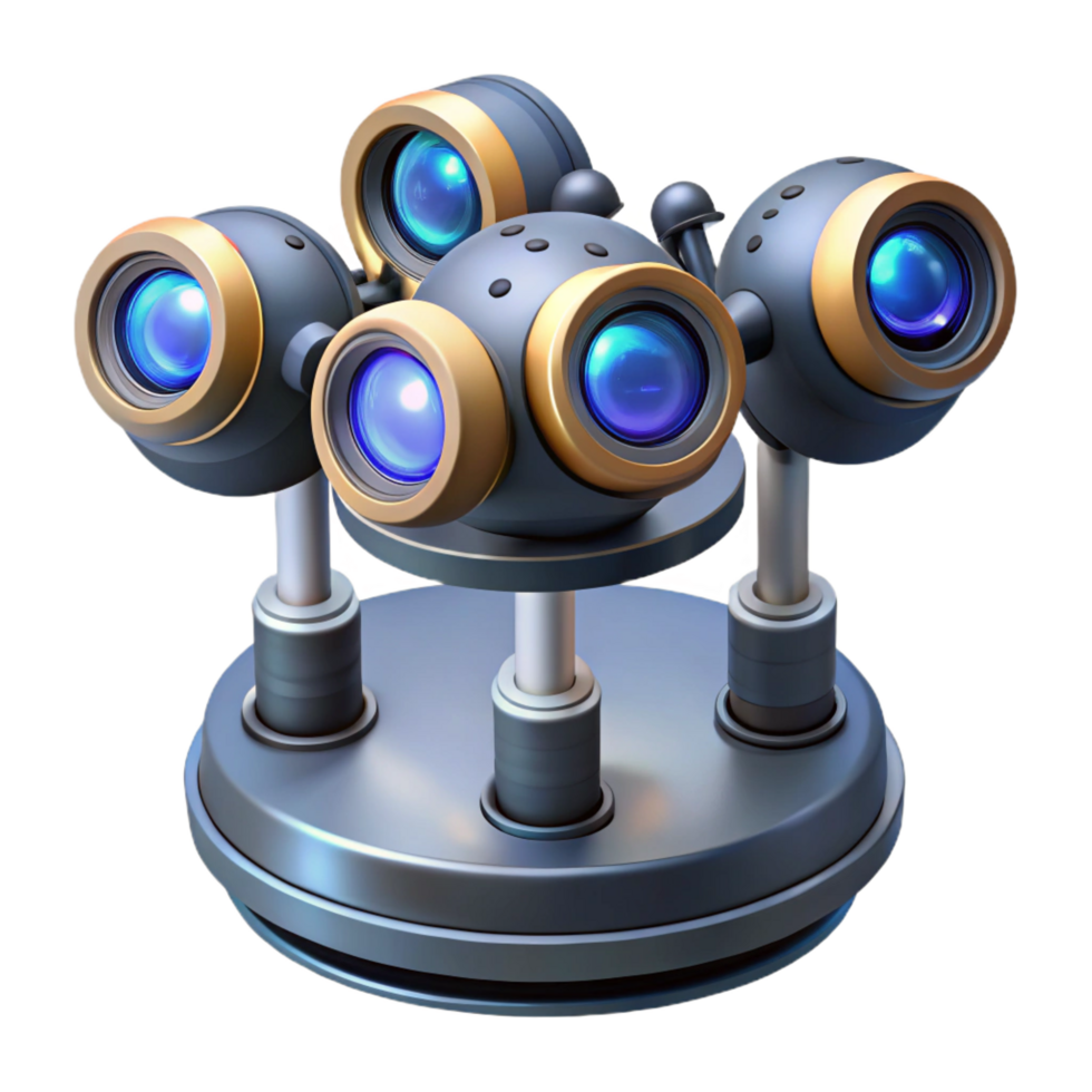 vibrant surreal Advanced sensor array with multiple lenses and probes. NO BACKGROUND with Transparent Background. 8K png