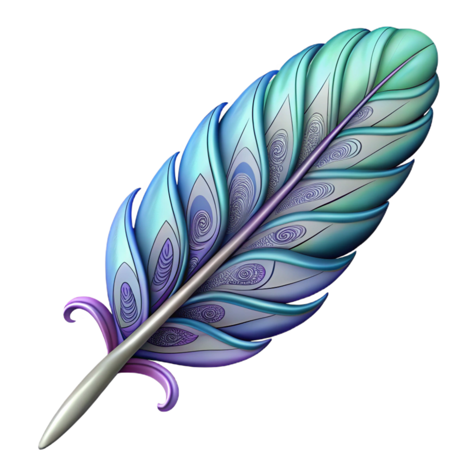 passionate majestic A single, stylized feather with intricate patterns. NO BACKGROUND with Transparent Background. 4K png