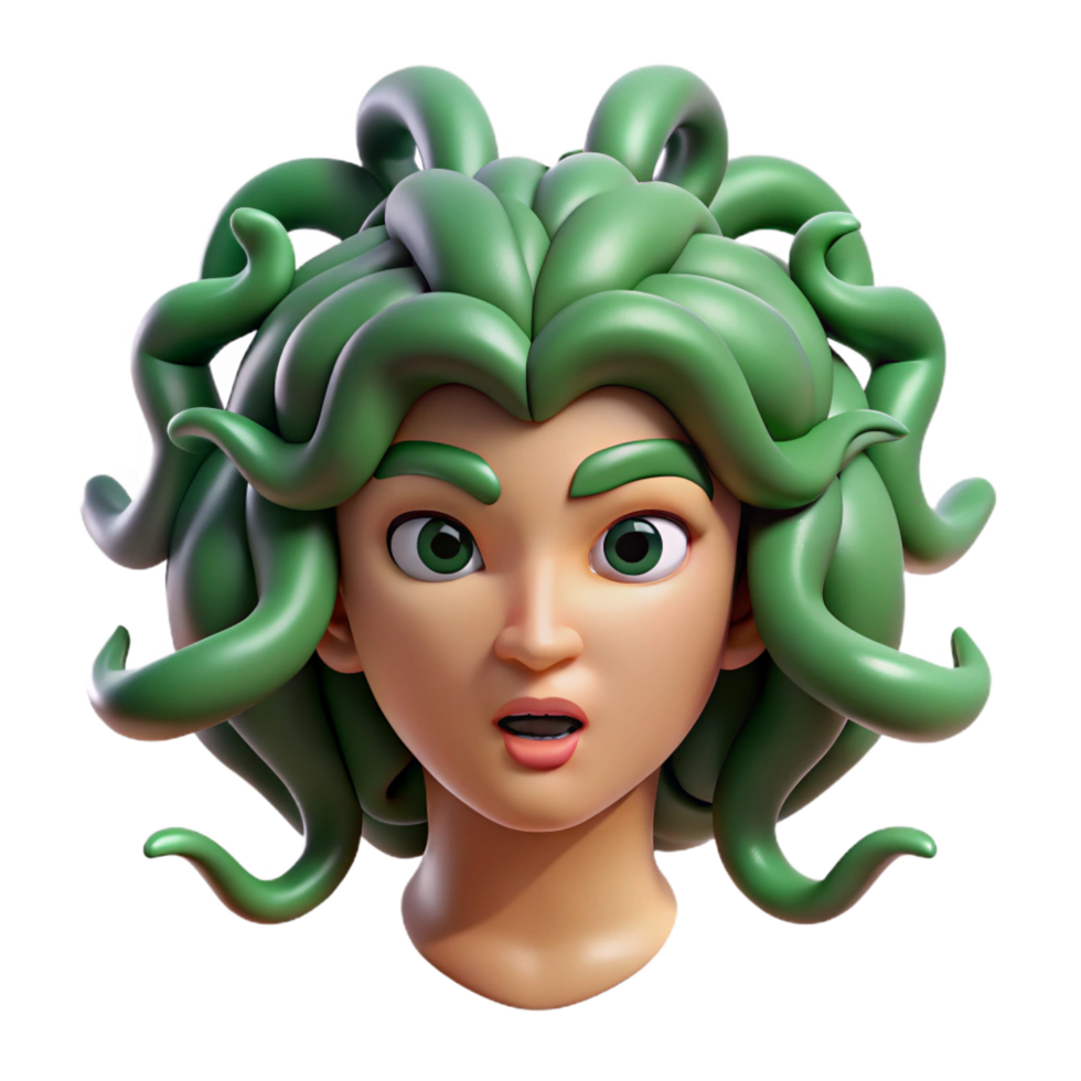 mysterious enchanting Medusa's Head, serpentine hair with venomous snakes, NO BACKGROUND with Transparent Background. masterfully captured png