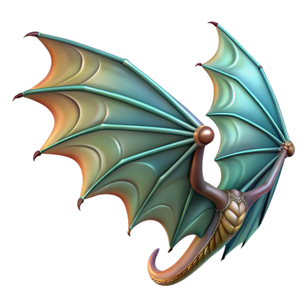 melancholic radiant A majestic dragon wing, detailed scales and membrane. NO BACKGROUND with Transparent Background. fine detail png