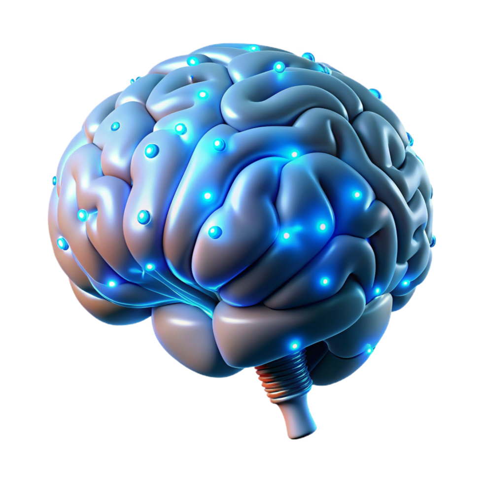 fascinating passionate classic Cybernetically enhanced human brain with glowing synapses NO BACKGROUND with Transparent Background. ultra HD png