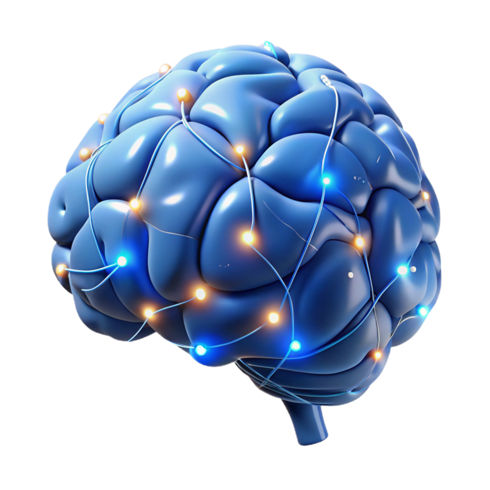 memorable elegant A single, human brain with glowing neural connections. NO BACKGROUND with Transparent Background. professional png