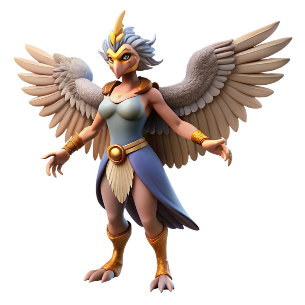 intense pristine Harpy, mythical creature, bird-like woman, NO BACKGROUND with Transparent Background. masterfully captured png