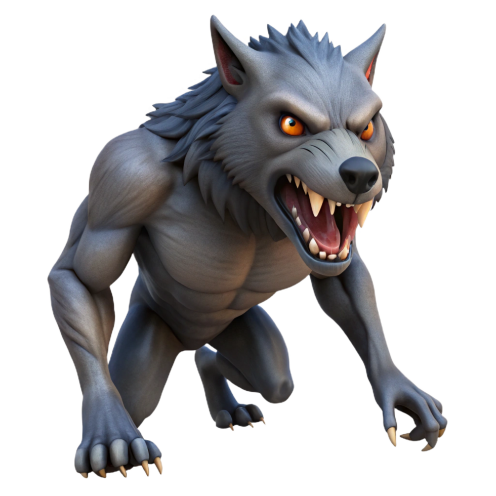 gorgeous distinctive A snarling werewolf in mid-transformation. NO BACKGROUND with Transparent Background. png