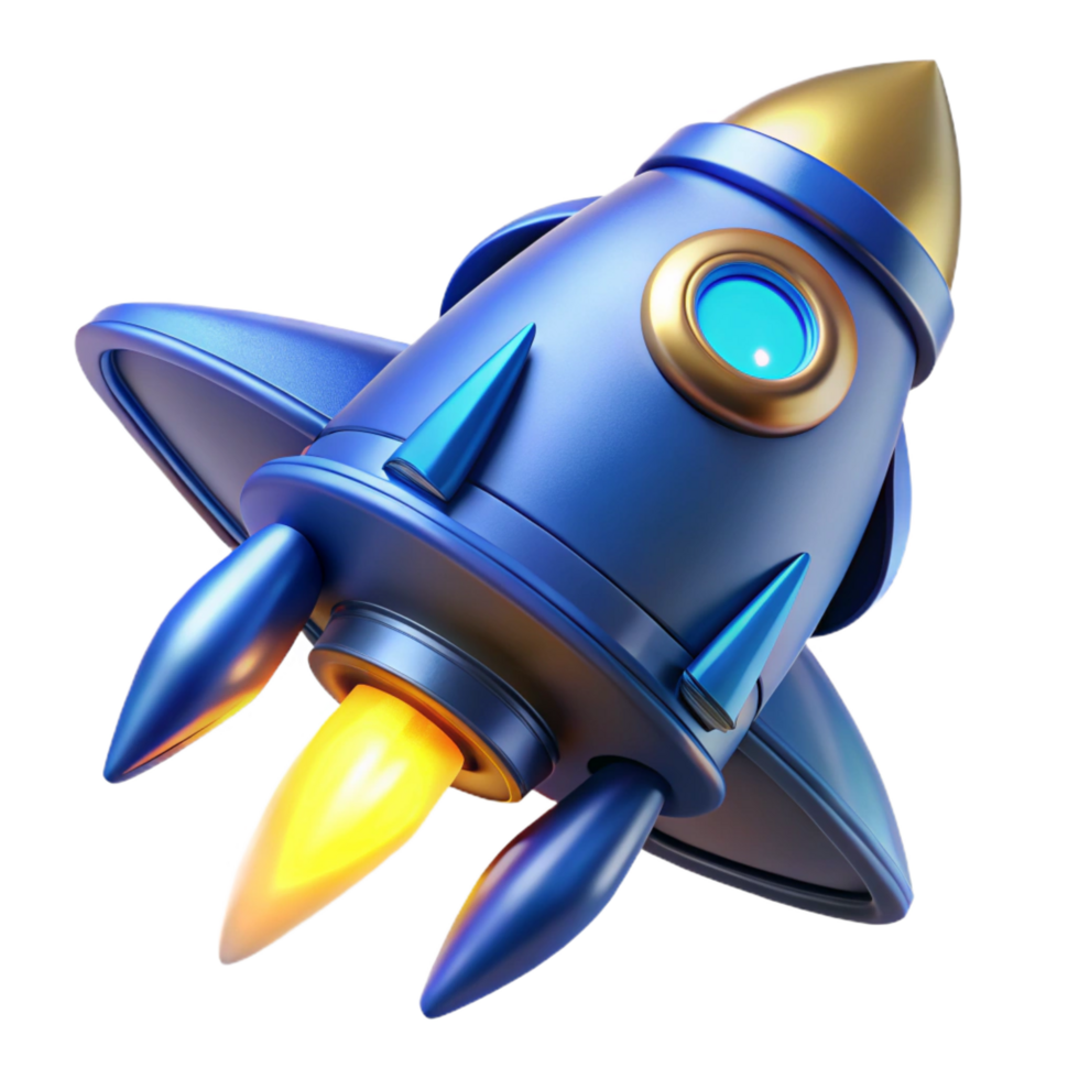wonderful traditional Spaceship thruster, glowing blue, detailed mechanics, NO BACKGROUND with Transparent Background. handcrafted png