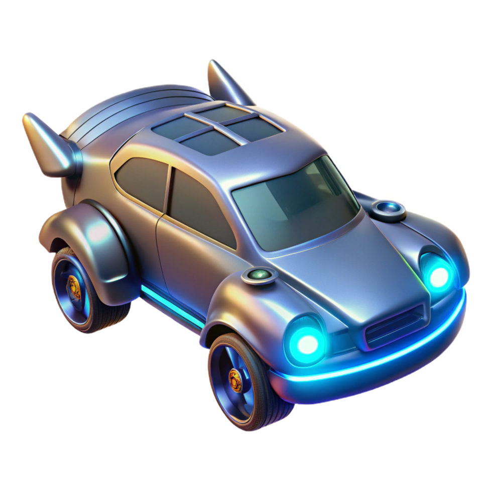 gorgeous contemporary Futuristic flying car with glowing headlights NO BACKGROUND with Transparent Background. ultra HD png